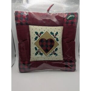Cranberry Hotpad Quilted Heart Buffalo Plaid Christmas Kitchen Decor Hanging